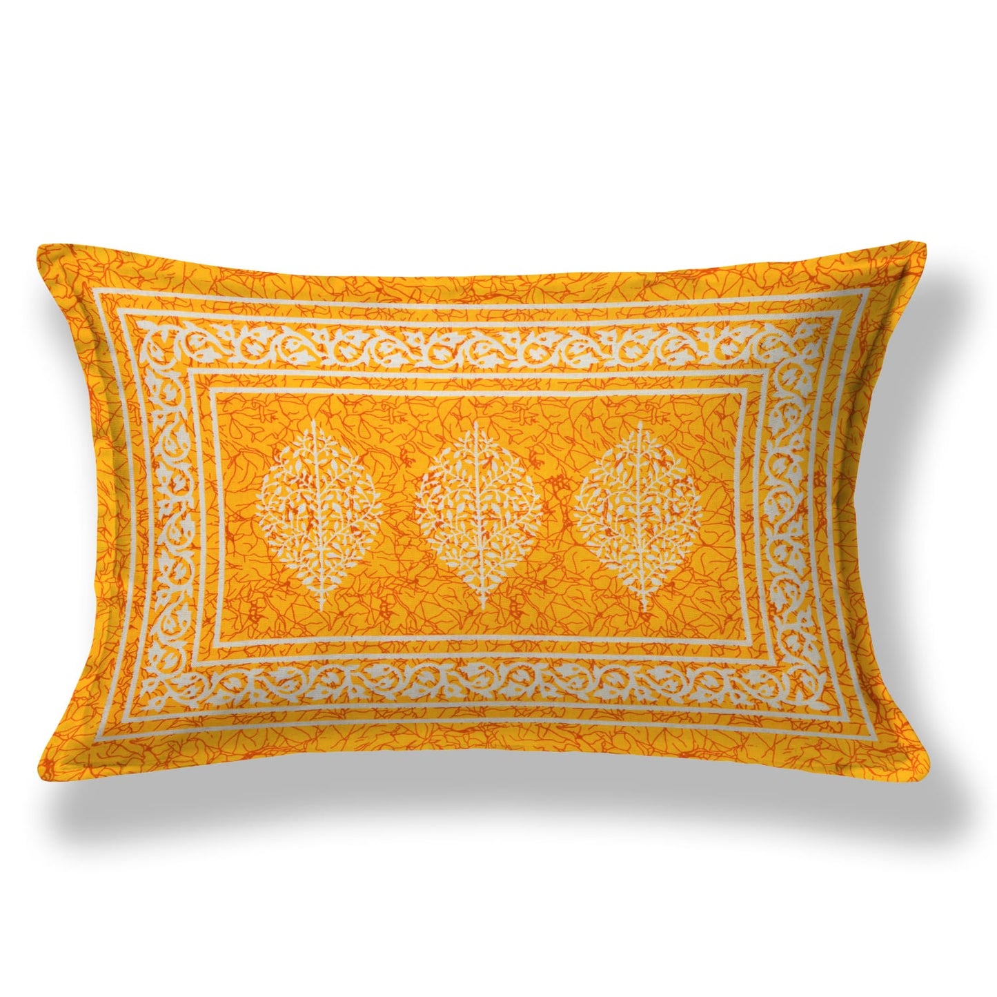 Single Cot Cotton Bedsheet – 150 TC, Traditional Print, Orange with Pillow Cover