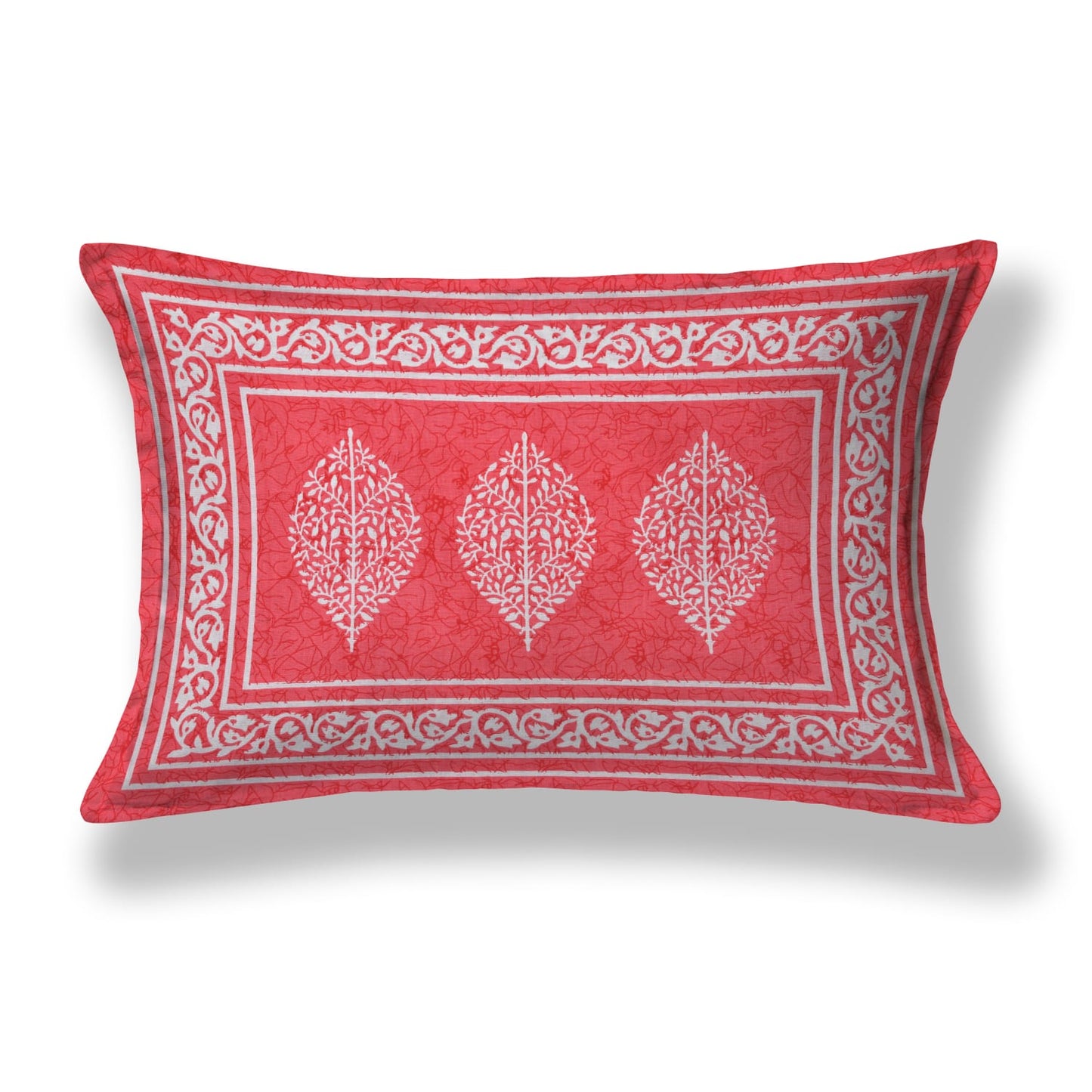 Single Cot Cotton Bedsheet – 150 TC, Traditional Print, Orange with Pillow Cover
