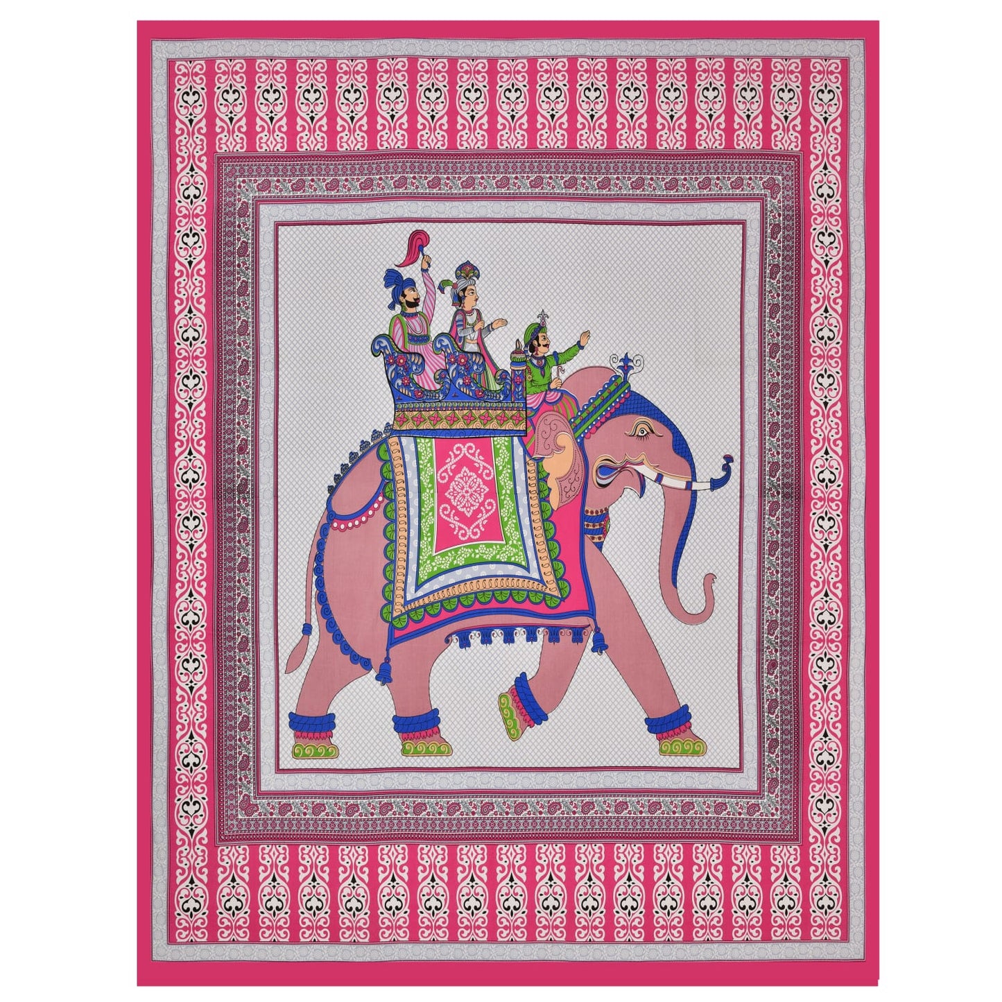 Single Cot Cotton Bedsheet – 150 TC, Traditional Print, Pink with Pillow Cover