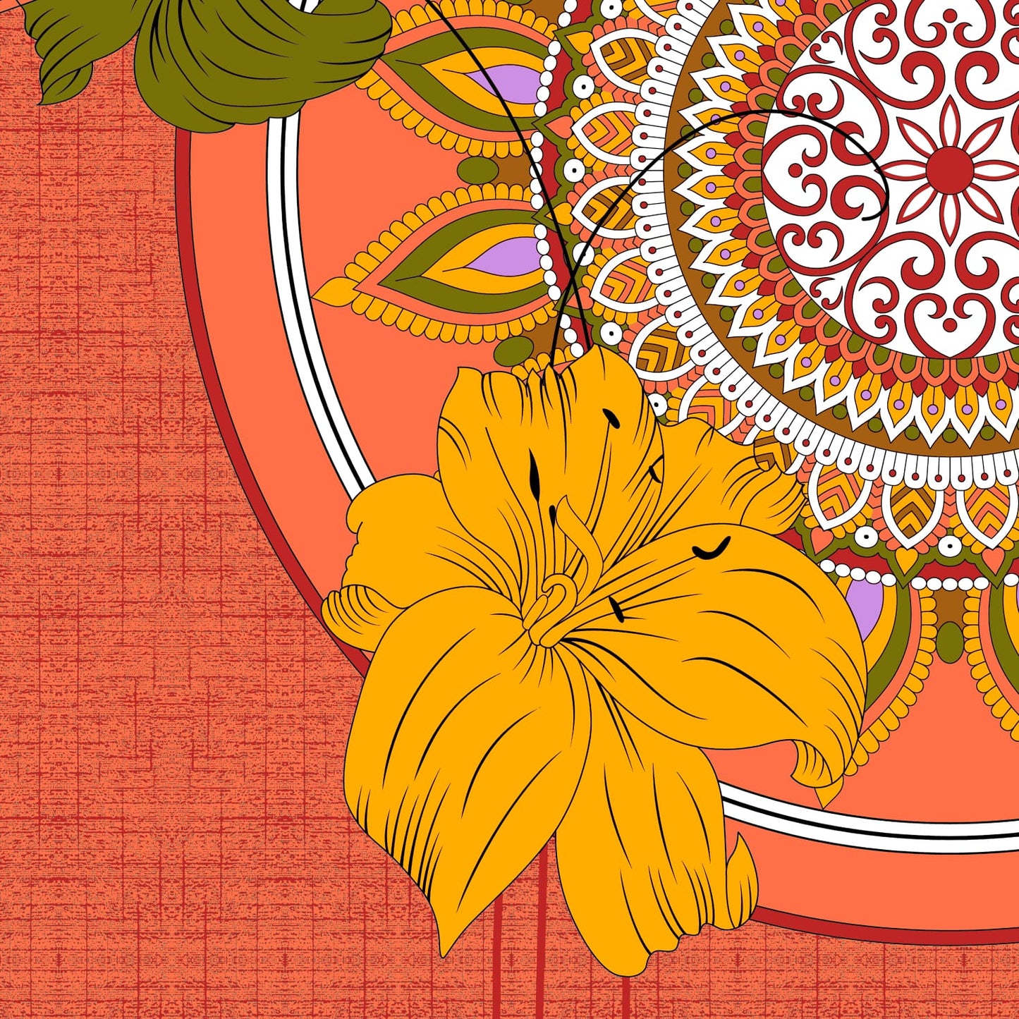 Single Cot Cotton Bedsheet – 150 TC, Traditional Print, Orange with Pillow Cover
