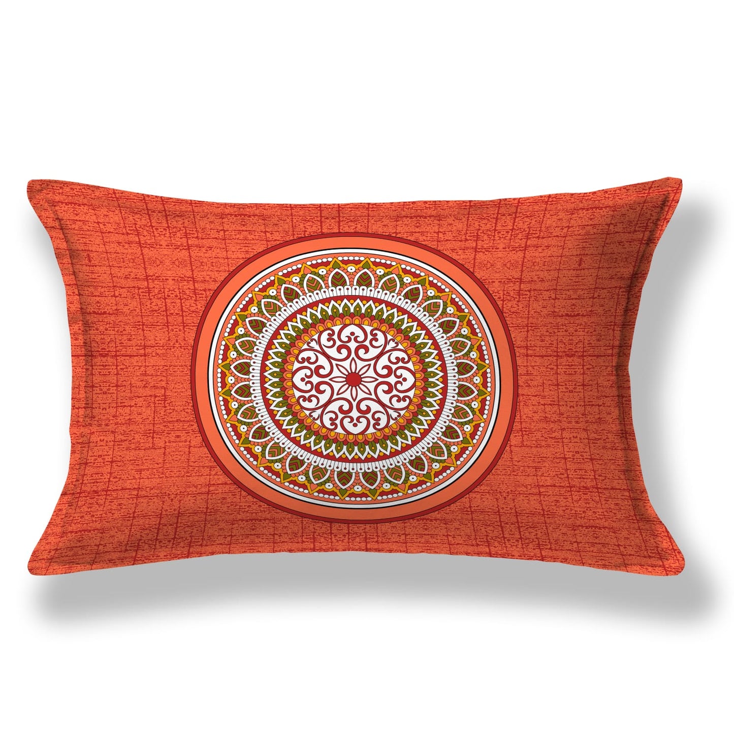 Single Cot Cotton Bedsheet – 150 TC, Traditional Print, Orange with Pillow Cover