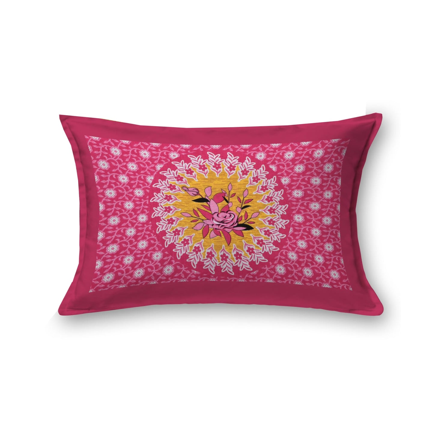 Cotton 150 TC Single Bedsheet with Pillow Cover β Pink Floral Mandala Design