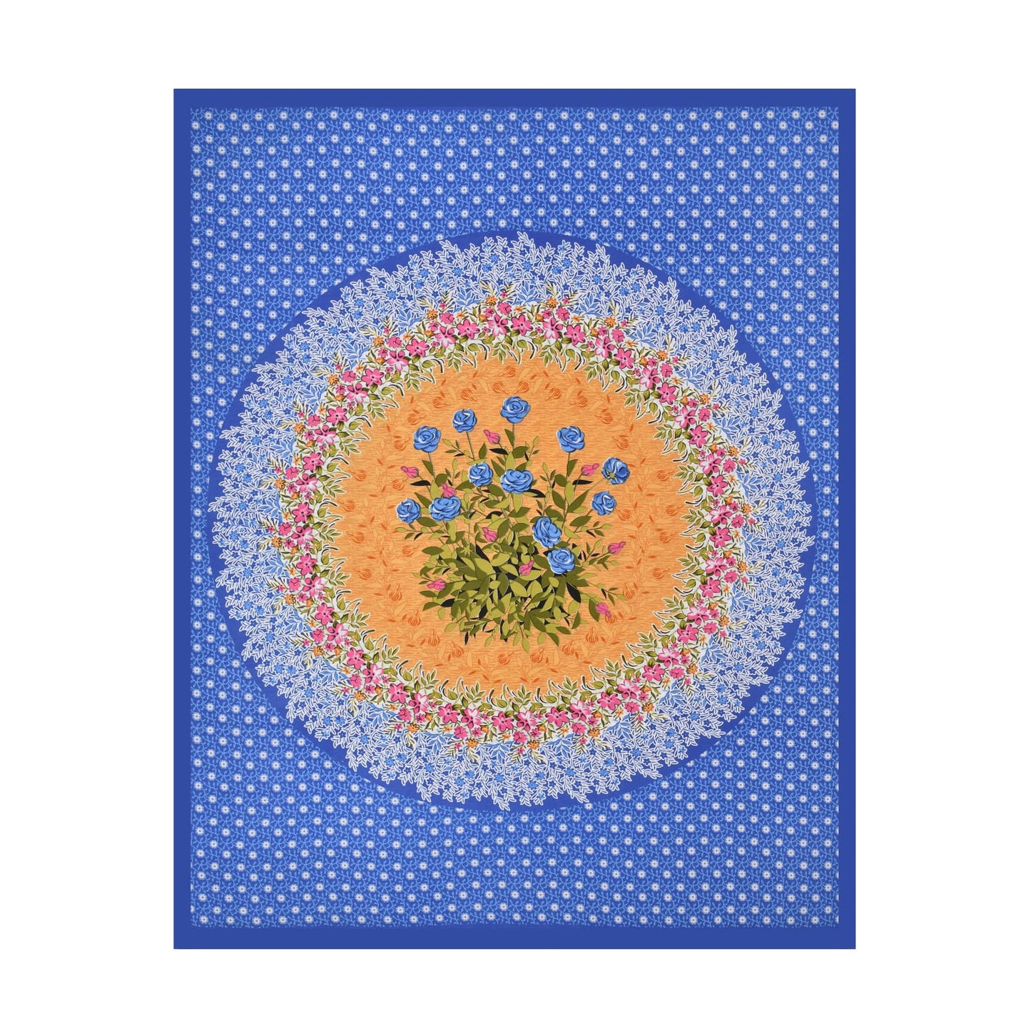 Cotton 150 TC Single Bedsheet with Pillow Cover – Blue Floral Mandala Design
