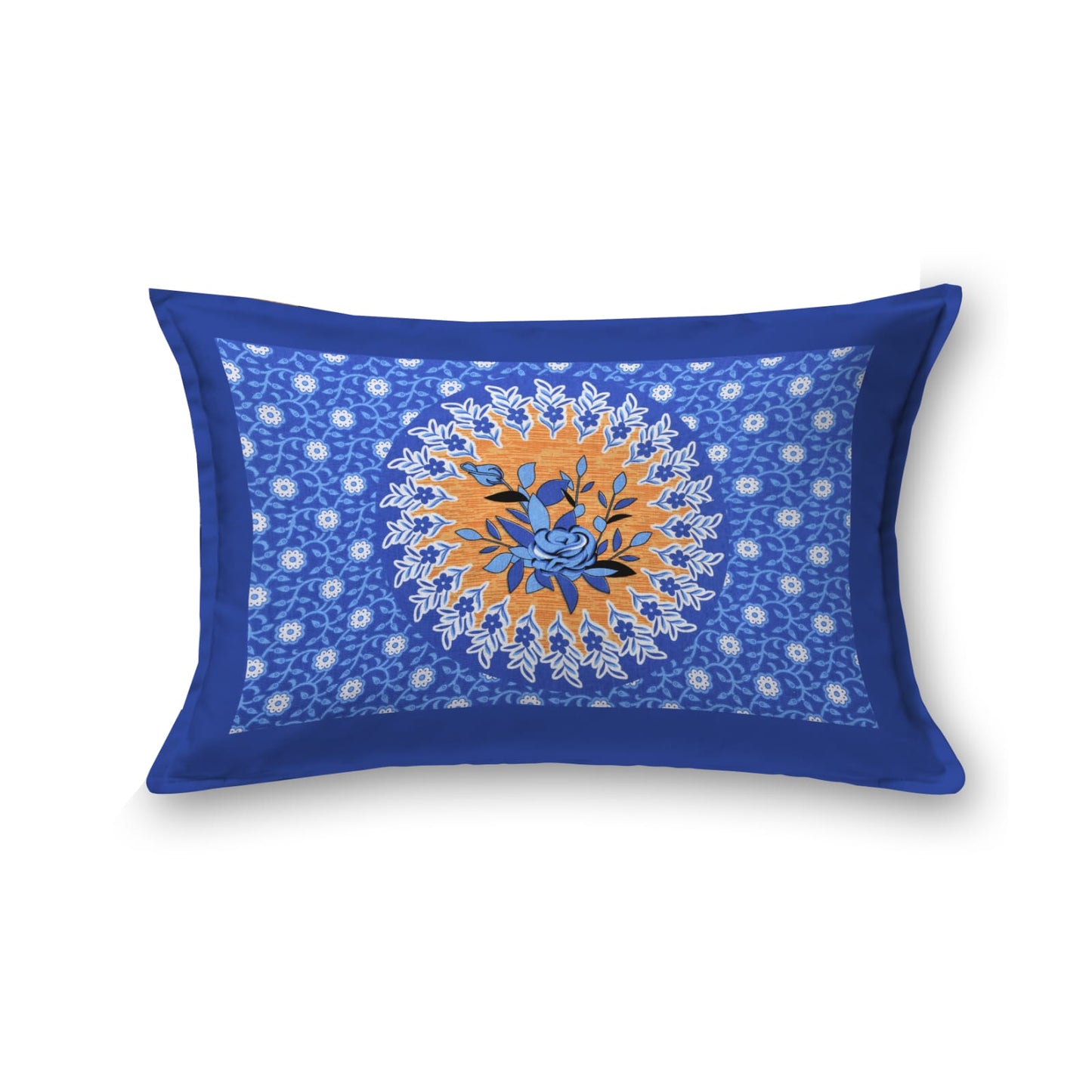 Cotton 150 TC Single Bedsheet with Pillow Cover – Blue Floral Mandala Design
