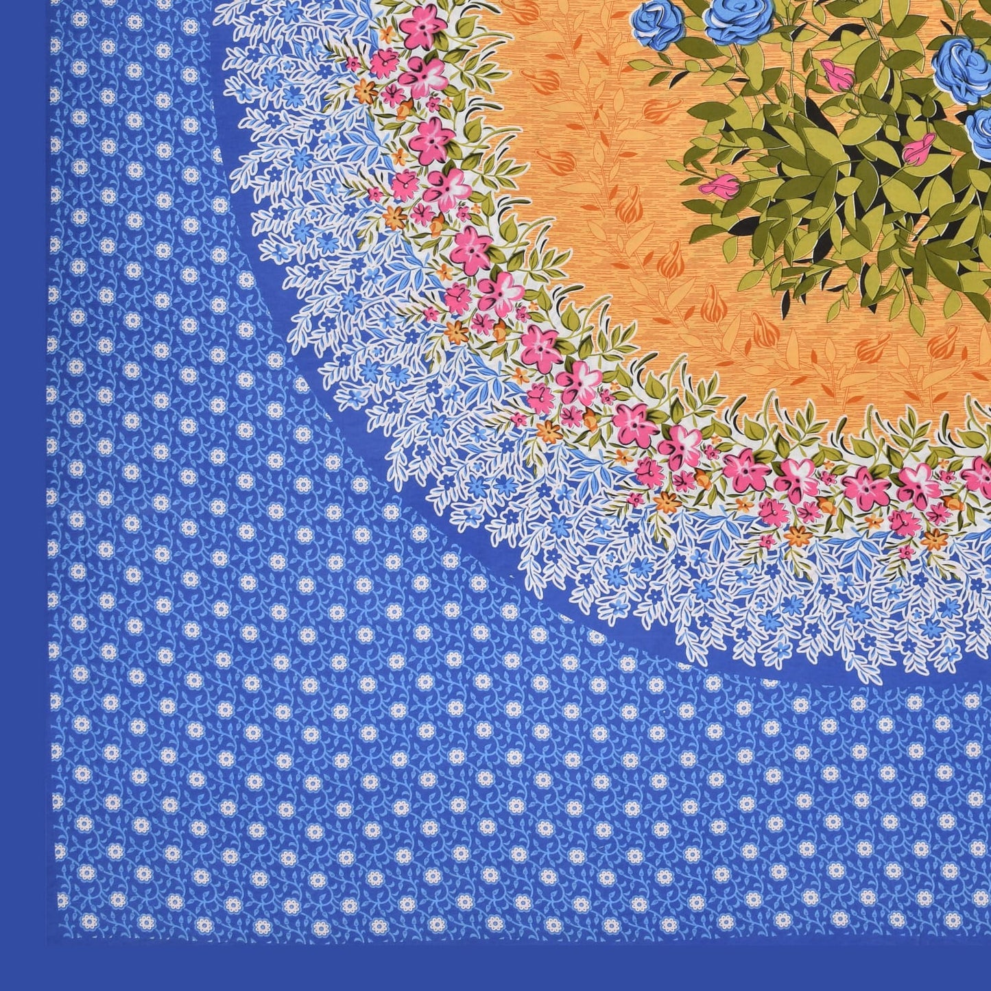 Cotton 150 TC Single Bedsheet with Pillow Cover – Blue Floral Mandala Design