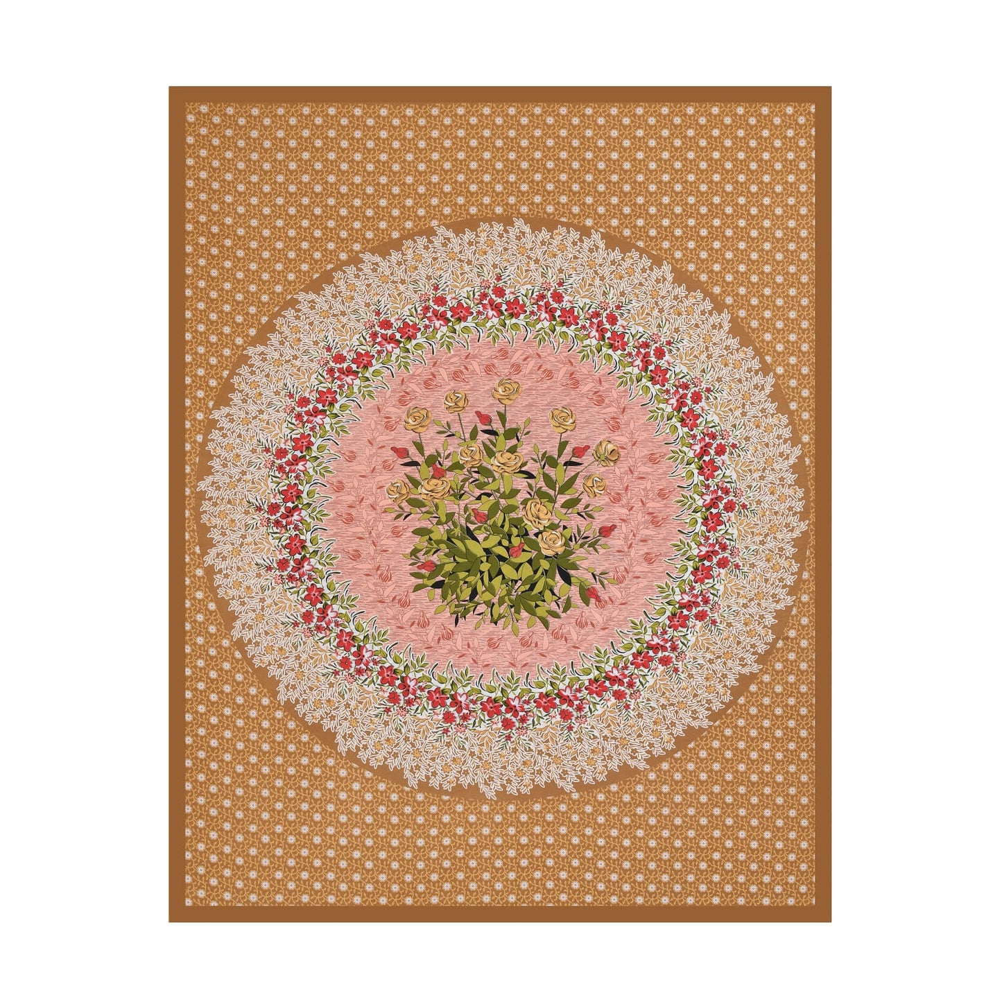 Single Cot Cotton Bedsheet 150 TC with Floral Mandala Print & Pillow Cover – Mustard Peach