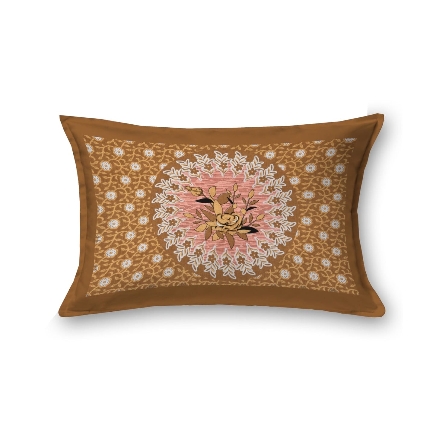 Single Cot Cotton Bedsheet 150 TC with Floral Mandala Print & Pillow Cover – Mustard Peach