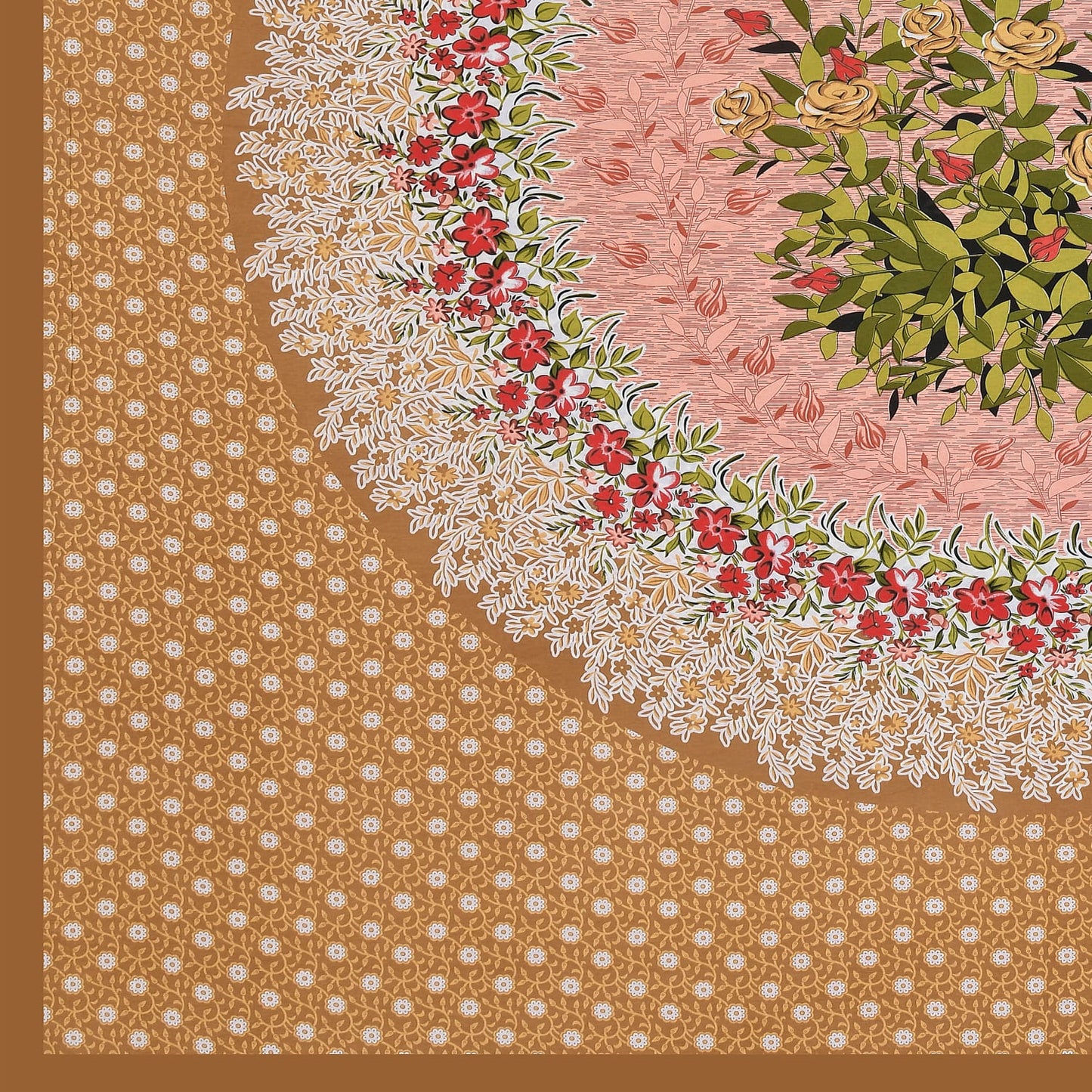 Single Cot Cotton Bedsheet 150 TC with Floral Mandala Print & Pillow Cover – Mustard Peach