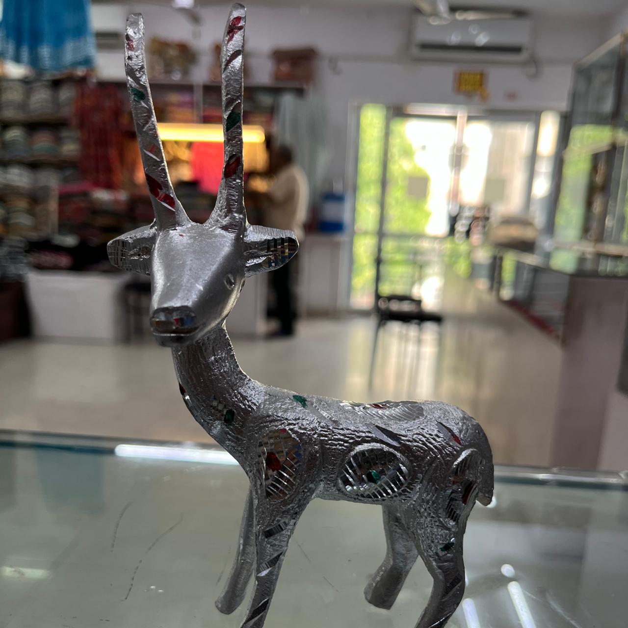 Unbreakable Silver Look Deer Pair Showpiece