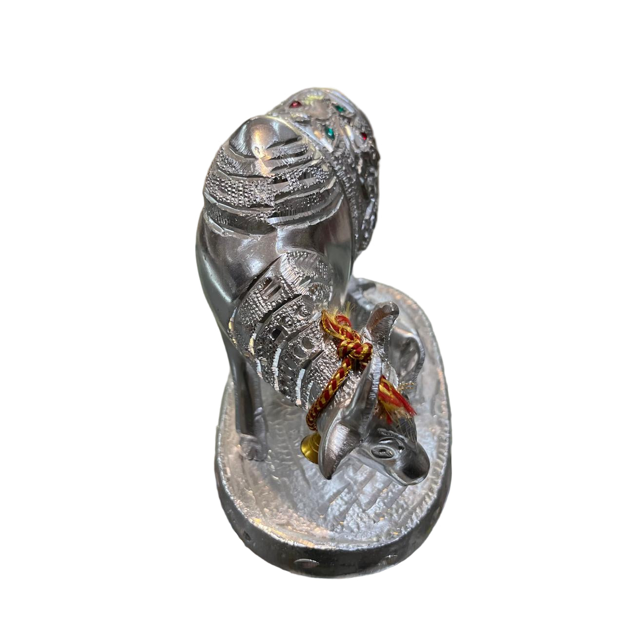 Unbreakable Silver-Plated Kamdhenu Cow and Calf Showpiece with Goddess Engraving