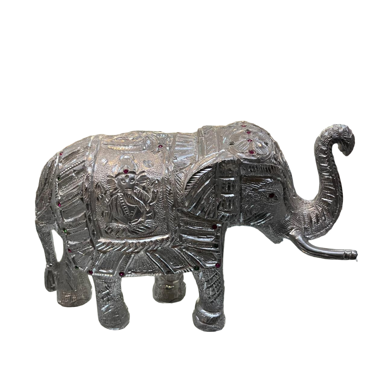 Unbreakable Silver-Plated Elephant Showpiece with Lord Ganesha Carving