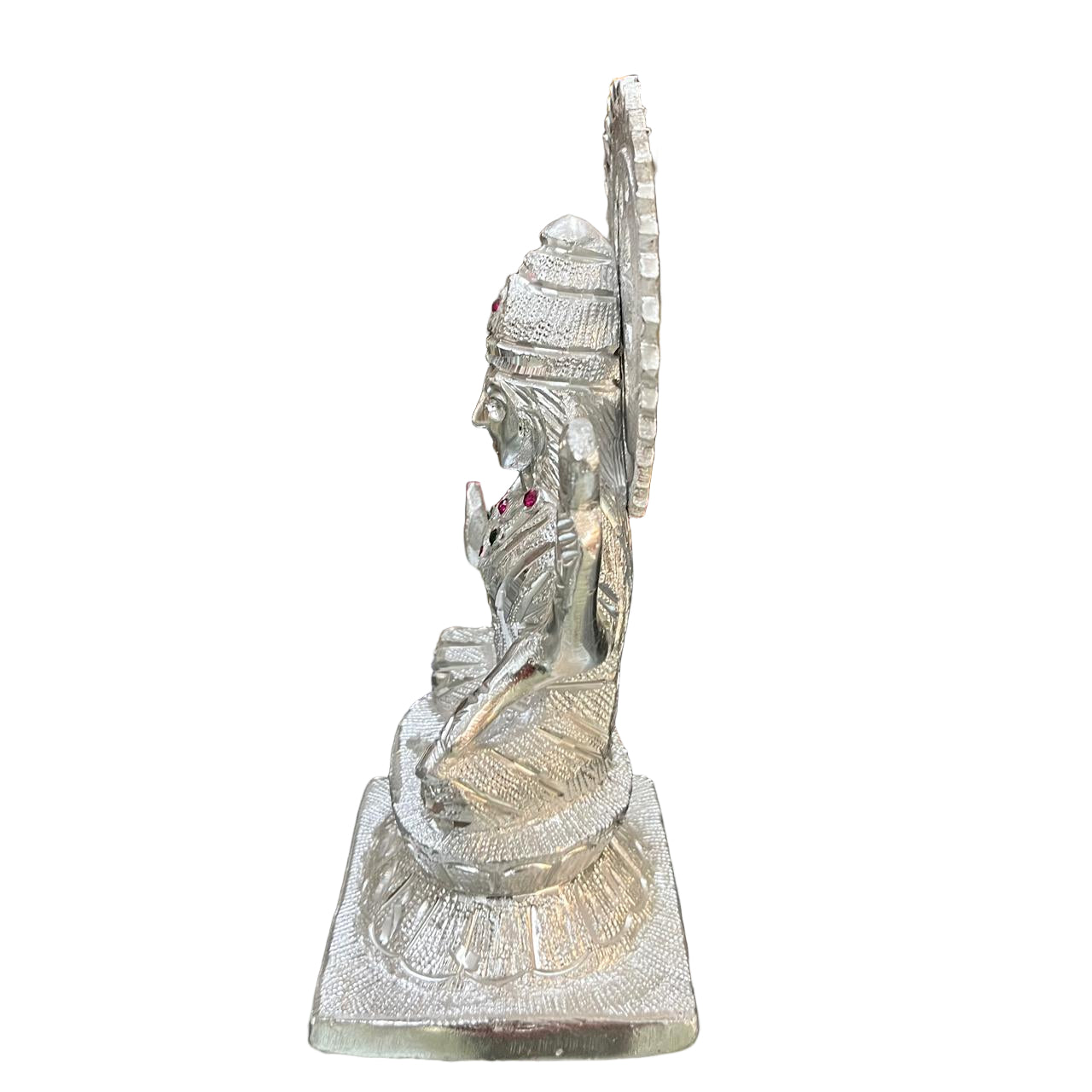 Unbreakable Silver-Plated Goddess Lakshmi Idol with Gemstone Work