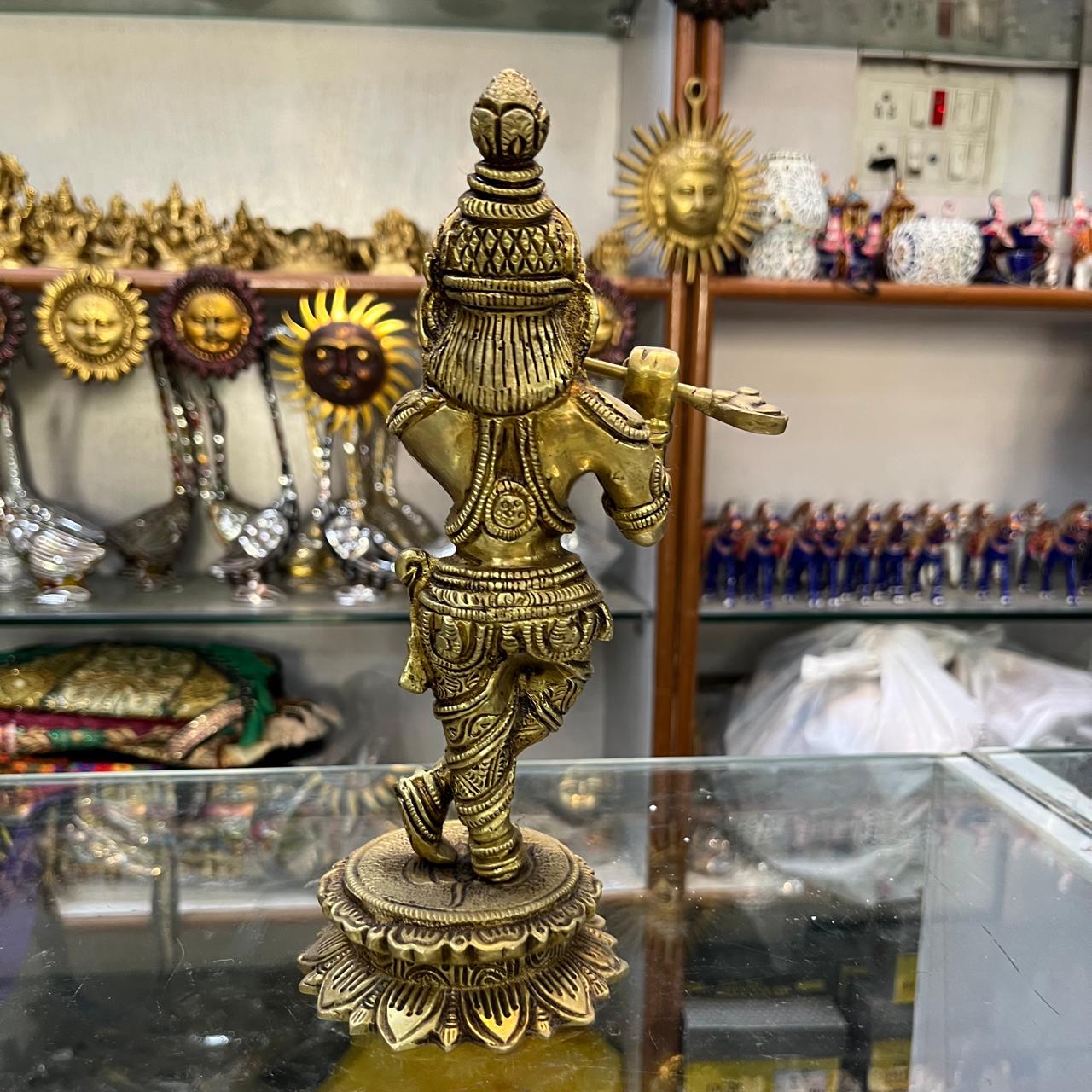 Handcrafted Brass Lord Krishna Playing Flute Idol – Divine Home Décor Statue