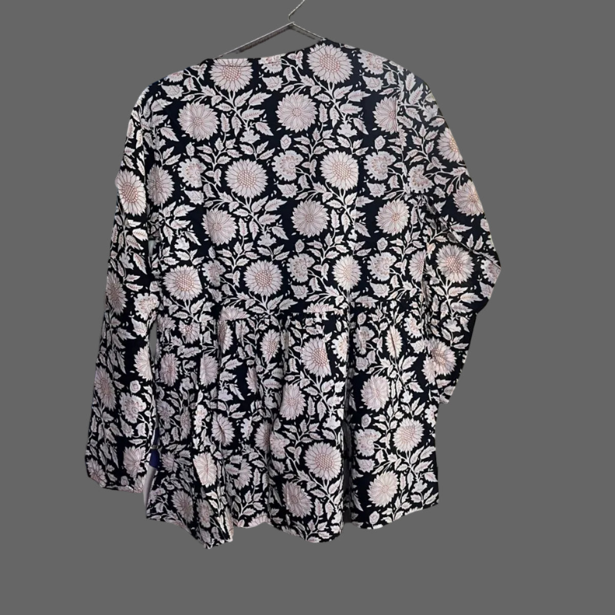 Women’s Black Floral Alia Top | Premium Soft Cotton | V-Neck | Full Sleeves