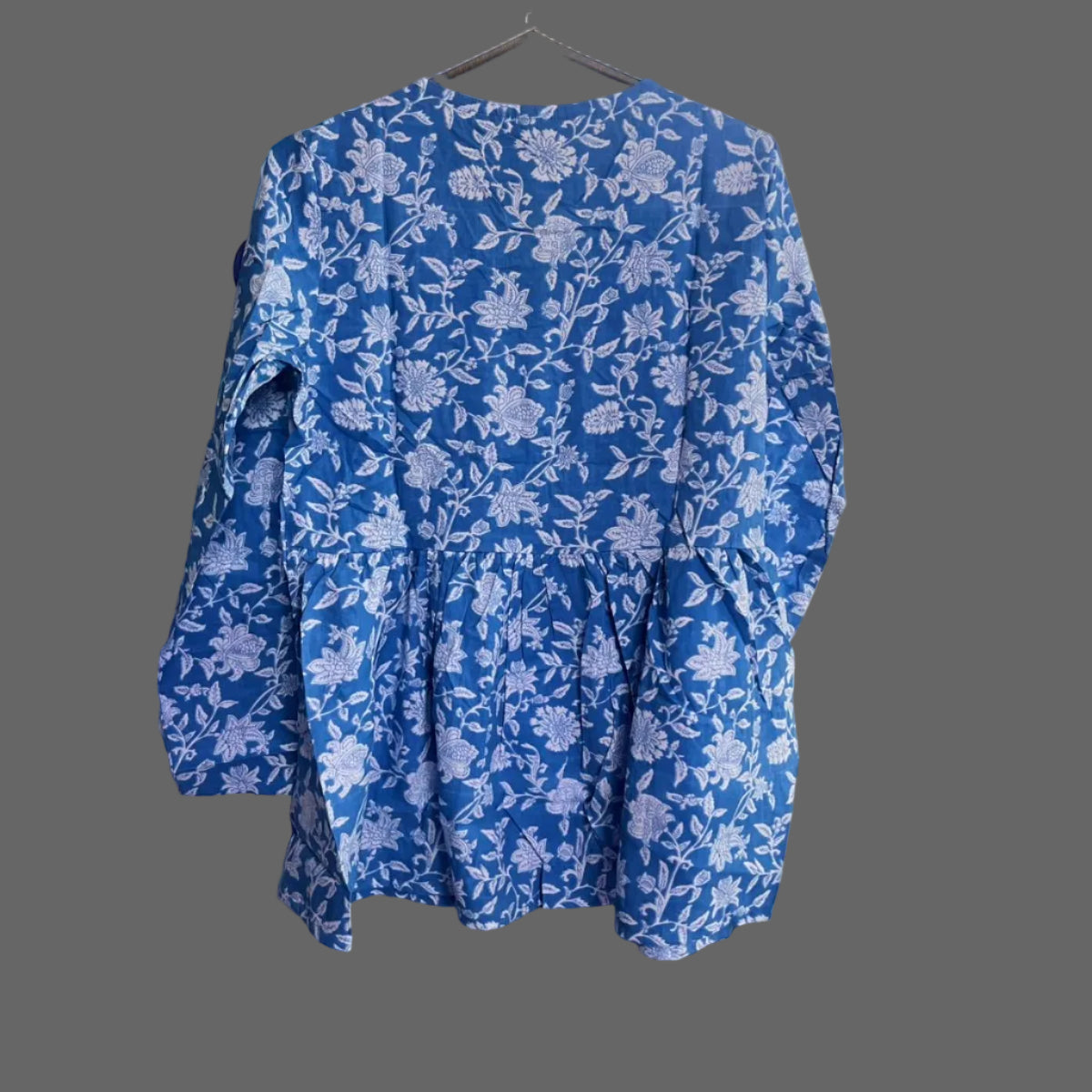 Women’s Blue Floral Alia Top | Premium Soft Cotton | V-Neck | Full Sleeves
