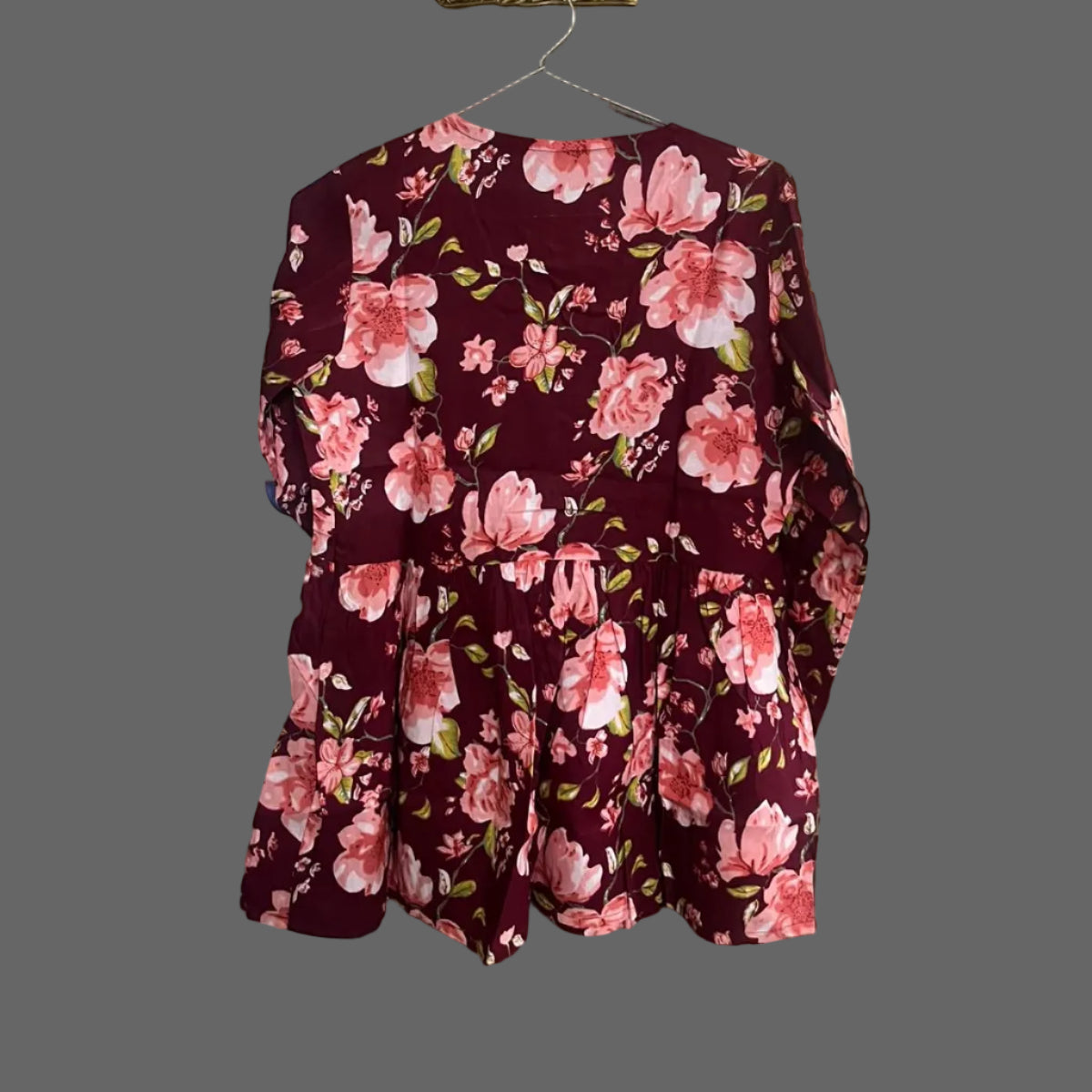 Women’s Floral Alia Top – Premium Soft Cotton | V-Neck Flowy Fit (Wine)