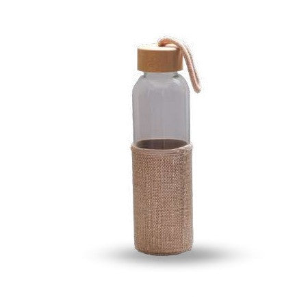 Glass Water Bottle with Jute Sleeve & Bamboo Lid – 500 ml