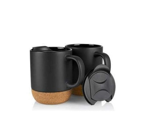 Ceramic Cork Travel Mug with Flip Lid | 350 ml Premium BPA-Free Coffee Mug