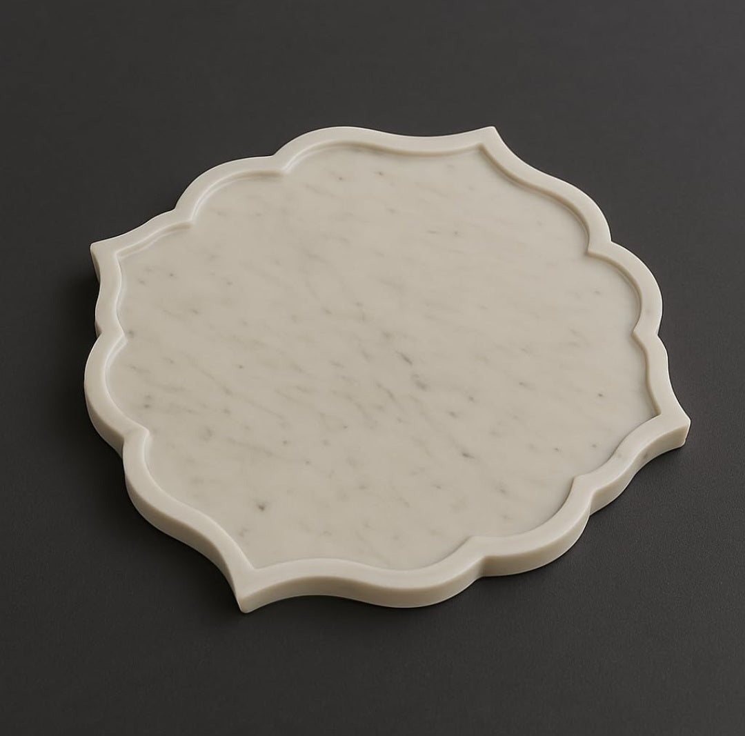 Arti Thali, Pooja Thali, White Marble, Pooja Thali for Diwali, Karwa Chauth, Aarti Plate, Pooja Plate, Brass