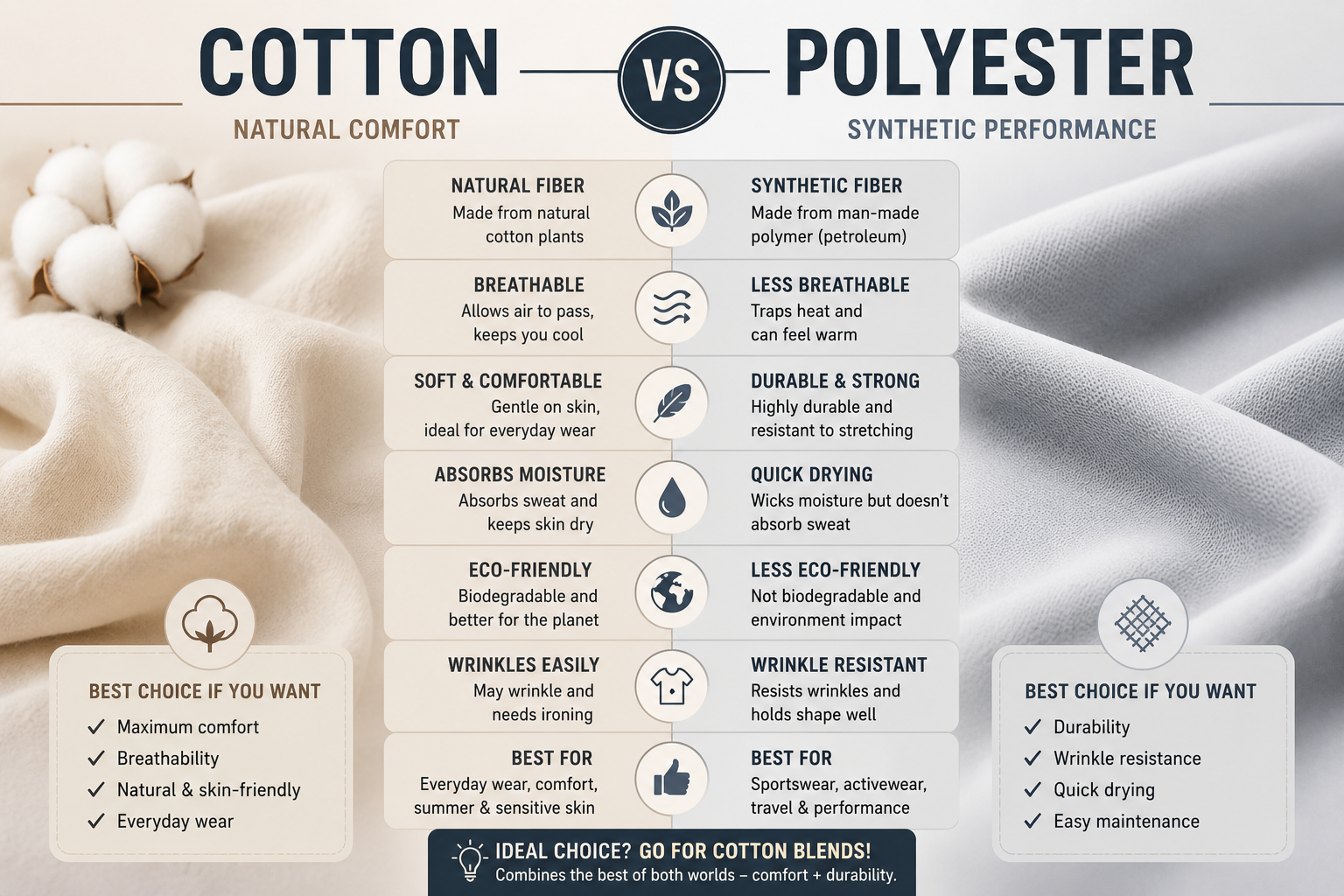 Cotton vs Polyester: Which Fabric Is Better for T-Shirts, Hoodies & Everyday Wear?