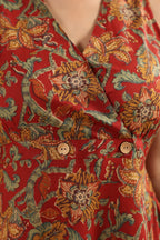 Women’s Pure Cotton Hand Block Printed Maxi Dress – Rust Red Floral