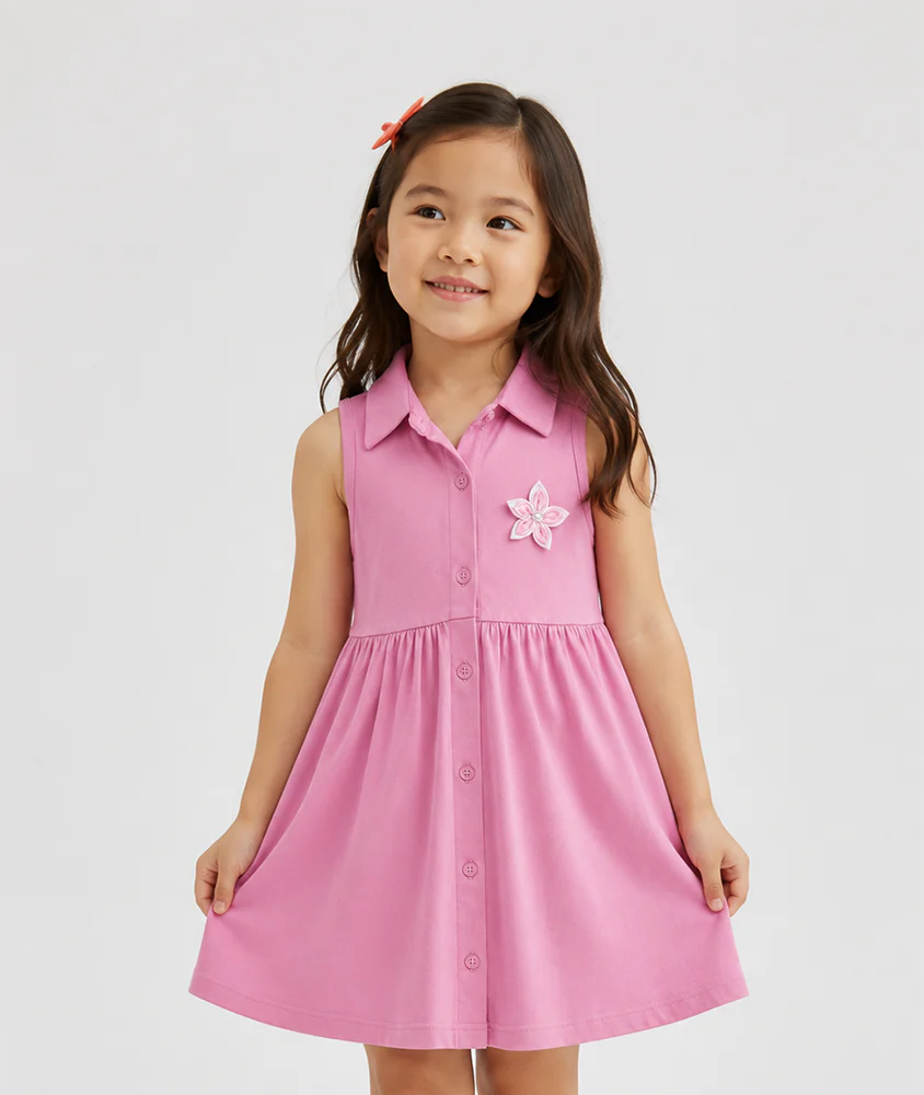 Coral Blossom Collared Dress