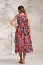 Hand Block Printed Mul Cotton Midi Dress — Premium Lined Comfort