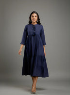 Pure Cotton Navy Blue Flared Dress