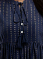 Pure Cotton Navy Blue Flared Dress