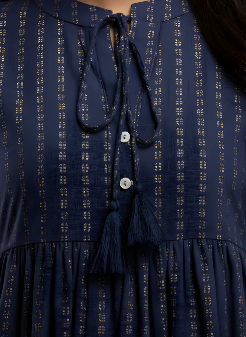 Pure Cotton Navy Blue Flared Dress