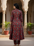 Crimson Garden Pure Cotton Printed A-Line Kurta & Pant Set | Ethnic Floral