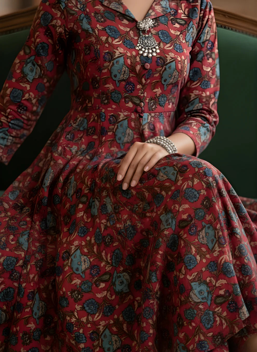 Crimson Garden Pure Cotton Printed A-Line Kurta & Pant Set | Ethnic Floral