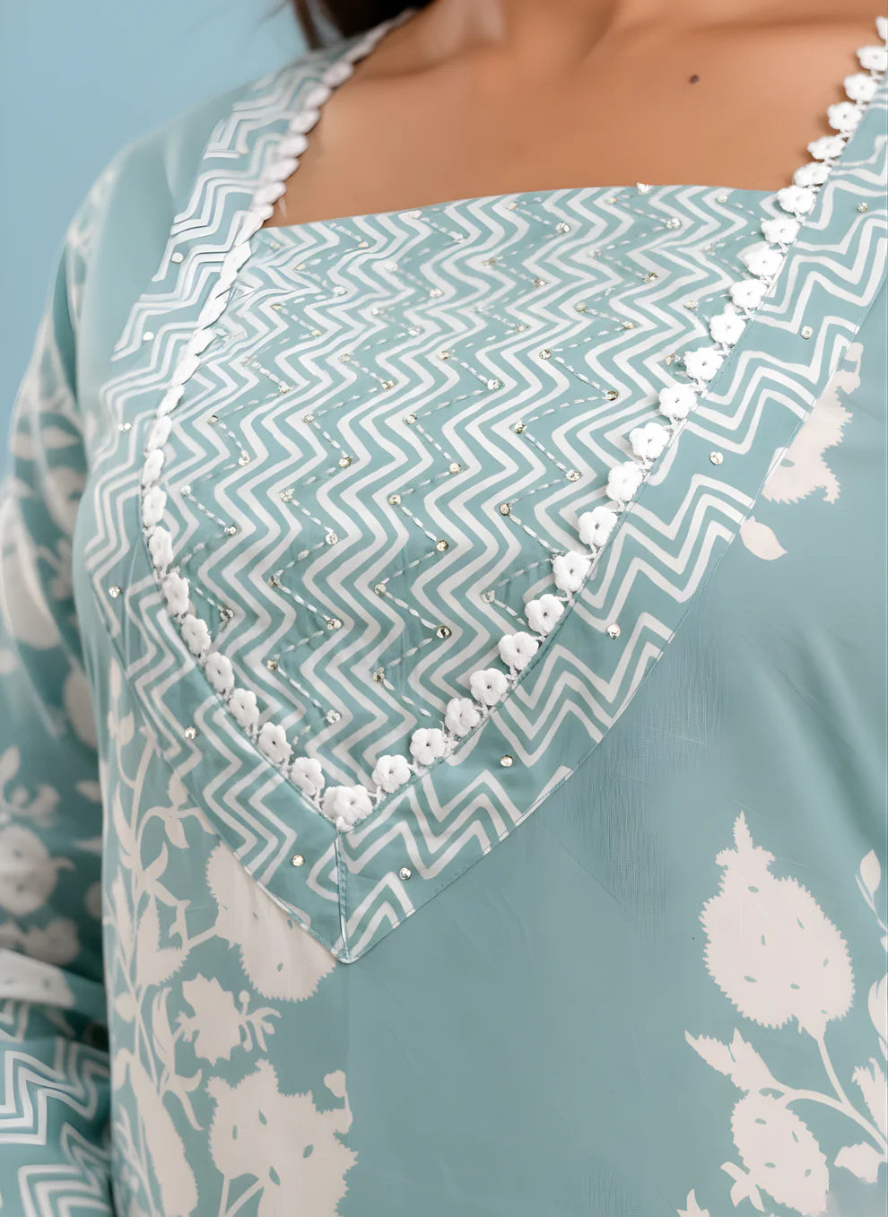Steel Blue Rose Garden Pure Cotton Kurta & Pant Set