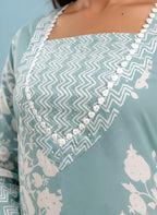 Steel Blue Rose Garden Pure Cotton Kurta & Pant Set