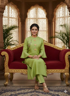 Elegant Lime Green Pure Cotton Kurta Set with Subtle Embroidery