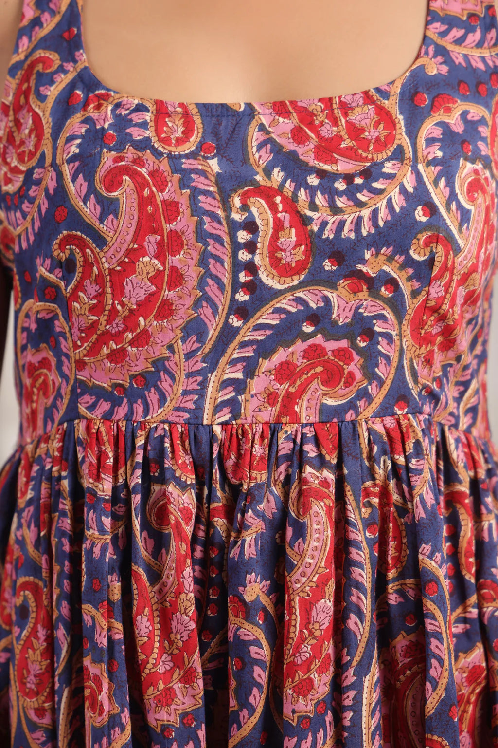 Hand Block Printed Mul Cotton Midi Dress — Premium Lined Comfort