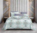 Premium Cotton King Size Bedsheet Set – 114x120, 320 TC with Pillow Covers (Mint Green & Grey Geometric Diamond Design)