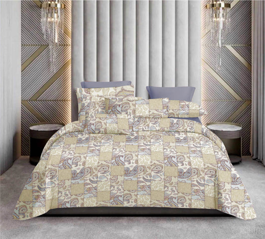 Premium Cotton Patchwork Paisley Bedsheet Set – King Size 114x120, 320 TC with Pillow Covers