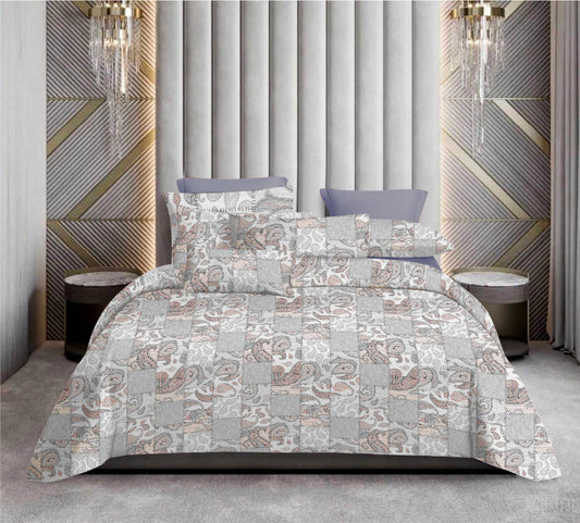 Premium Cotton Paisley Patchwork Bedsheet Set – King Size 114x120, 320 TC with Pillow Covers
