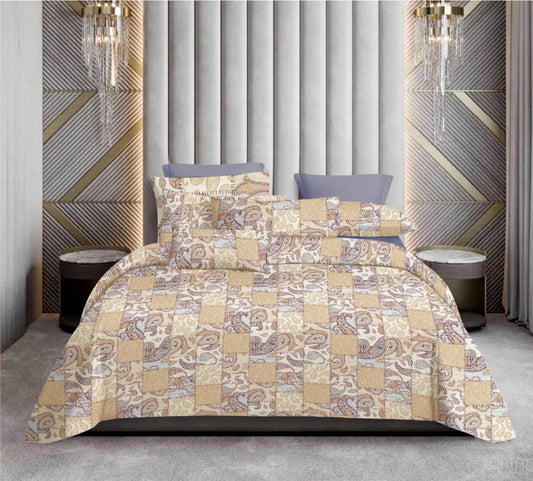 Premium Cotton Patchwork Paisley Bedsheet Set – King Size 114x120, 320 TC with Pillow Covers