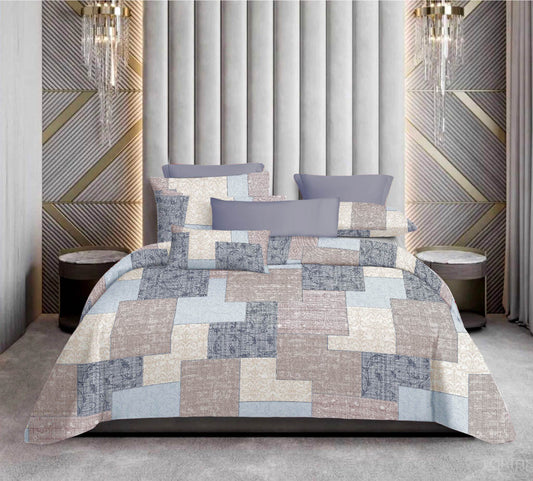 Premium Cotton Geometric Patchwork Bedsheet Set – King Size 114x120, 320 TC with Pillow Covers