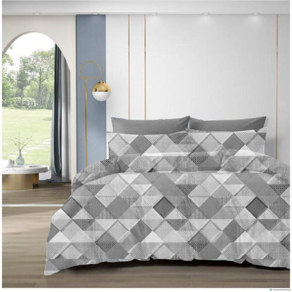 Luxury 210 TC Cotton Bedsheet with 2 Pillow Covers – Geometric Dual Color Design, 108x108 Inches