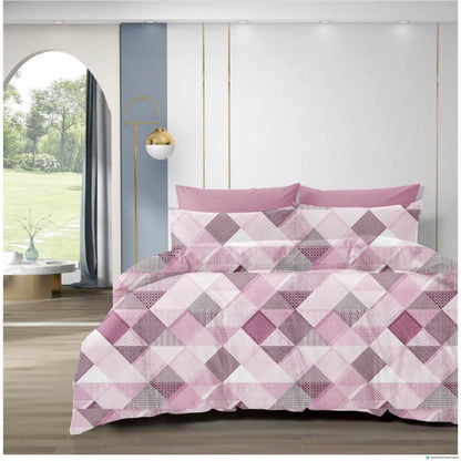 Luxury 210 TC Cotton Bedsheet with 2 Pillow Covers – Geometric Dual Color Design, 108x108 Inches