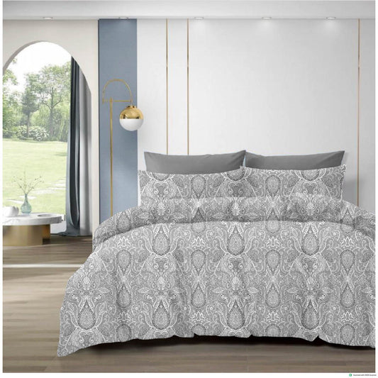 Premium Grey & White Paisley Print Cotton Bedsheet – 210 TC, King Size (108x108 inches)