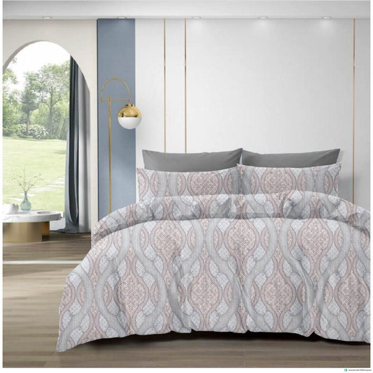 210 TC Cotton Double Bedsheet with 2 Pillow Covers – Grey & Beige Geometric Pattern (108 x 108 Inches)