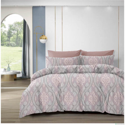 210 TC Cotton Double Bedsheet with 2 Pillow Covers – Grey & Beige Geometric Pattern (108 x 108 Inches)