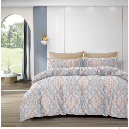 210 TC Cotton Double Bedsheet with 2 Pillow Covers – Grey & Beige Geometric Pattern (108 x 108 Inches)