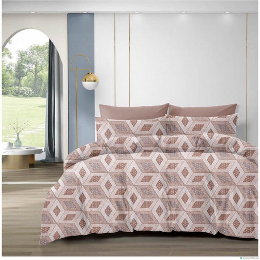 210 TC Cotton Double Bedsheet with 2 Pillow Covers – Brown & Beige Geometric Diamond Pattern (108 x 108 Inches)