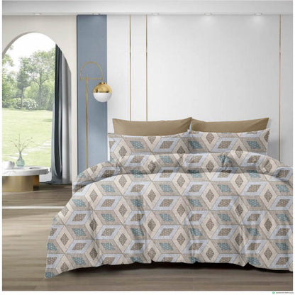 210 TC Cotton Double Bedsheet with 2 Pillow Covers – Brown & Beige Geometric Diamond Pattern (108 x 108 Inches)
