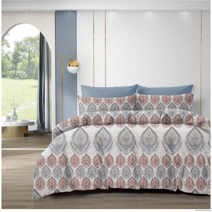 210 TC Cotton Double Bedsheet with 2 Pillow Covers – Grey & Brown Paisley Motif Print (108 x 108 Inches)